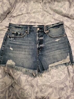 pistola Distressed Mid-Blue Denim Cutoff Shorts ( Anthropolgie)